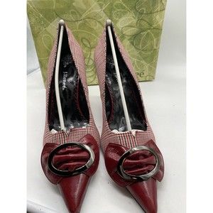 J Renee Womens Shoes Size 12 W  Houndstooth Pointed Toe  Red Plaid  Buckle